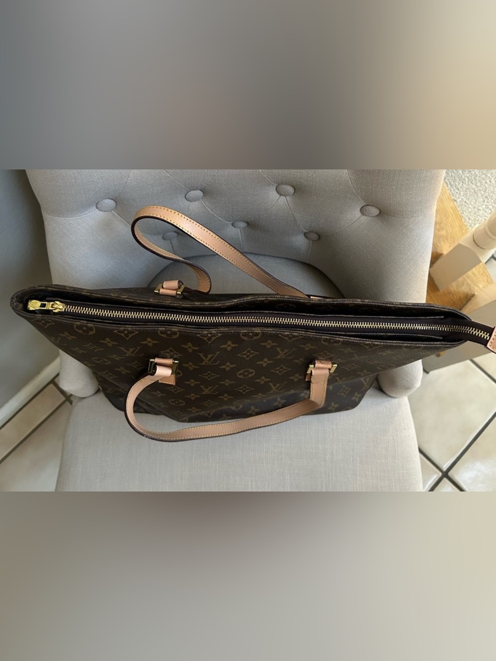 Brown Monogram Canvas Tote in Brown and Tan - Picture 6 of 9
